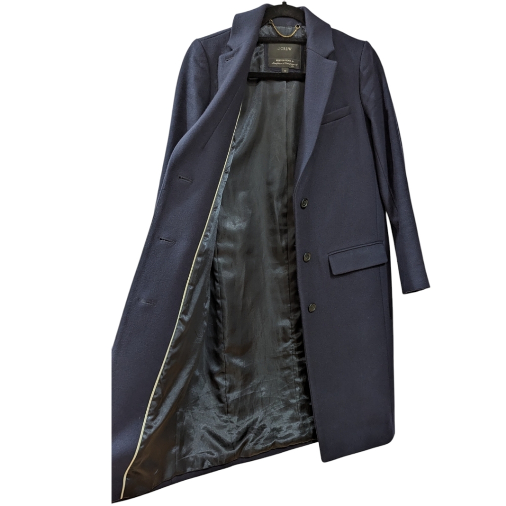 J. Crew Women's 00 Wool Melton Topcoat Coat in Navy Style B3906 - Picture 3 of 8